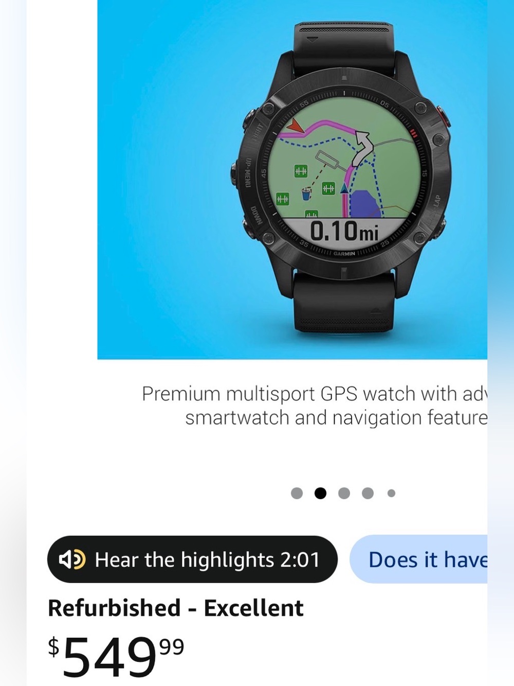 garmin Black Multisport GPS Smartwatch with Color Map  New The box Alittle Damag